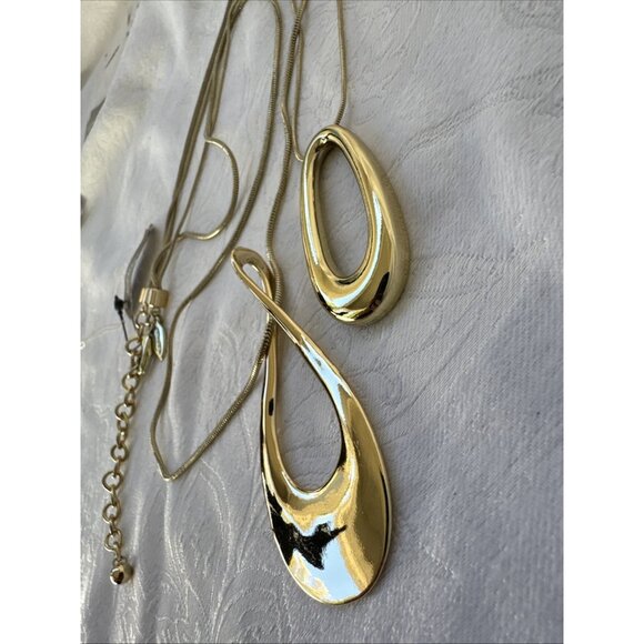 Chicos Gold Tone 19" Double Pendant Long Rope Link Chain Statement Necklace NEW - Picture 6 of 14